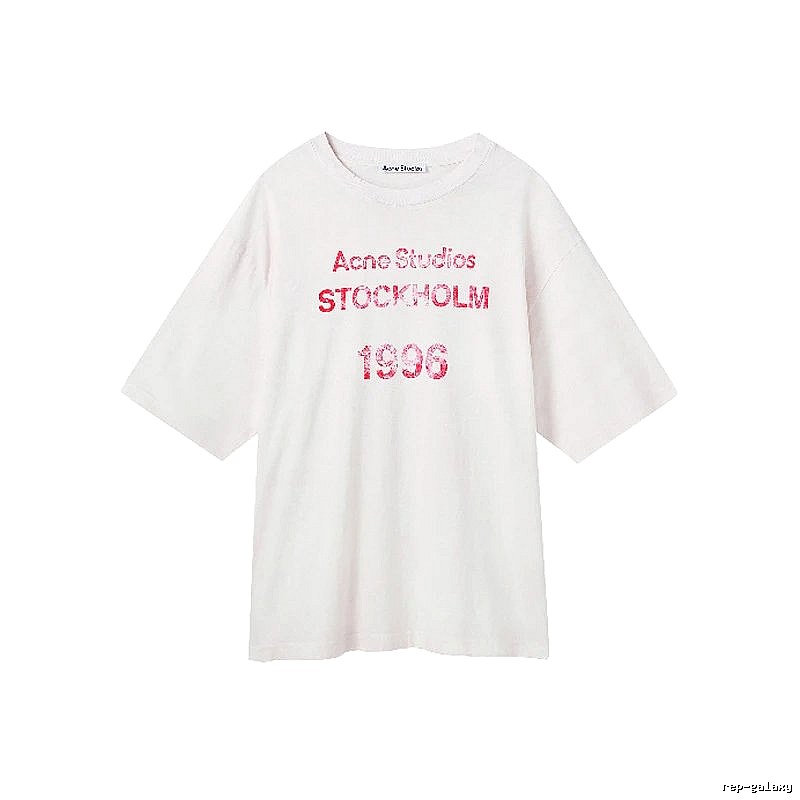 Acne Studios 2090-80 White Pink Lettering Style Ac908046 Stockholm Logo T-Shirt Resort Wear