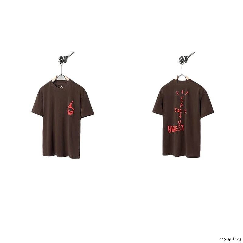 AJ x Travis Scott Co-branded Street Style Brown Short-sleeve T-shirt