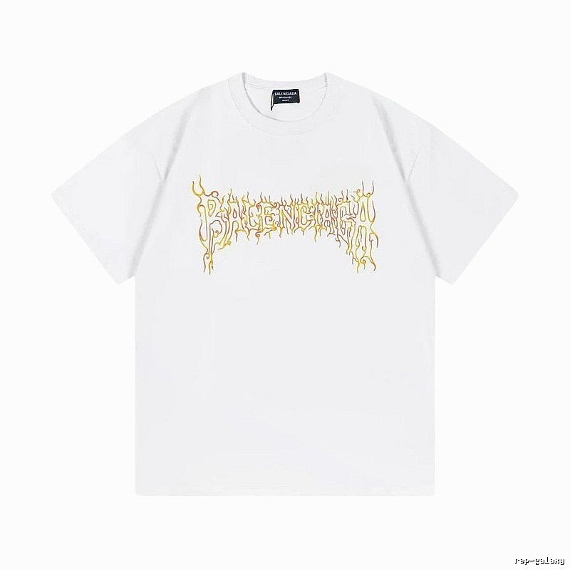 Balenciaga Gothic Style Flame Print White T-Shirt