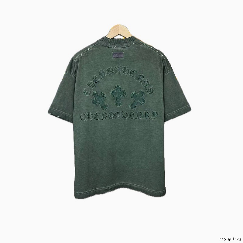 Chrome Hearts Cross Embroidered Vintage Dark Green Short-Sleeve T-Shirt
