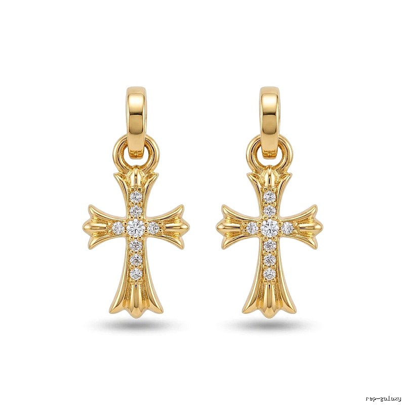 Chrome Hearts Cross Trendy and Cool Style Gold Earrings