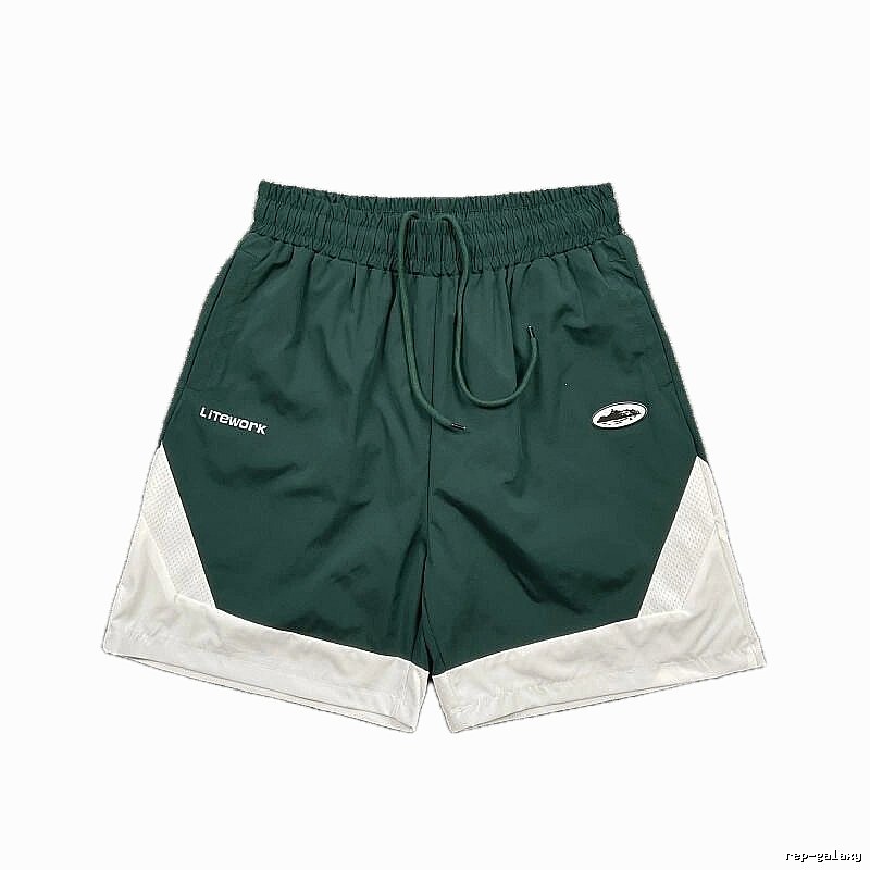 Corteiz Street Style Dark Green & White Colorblock Casual Shorts