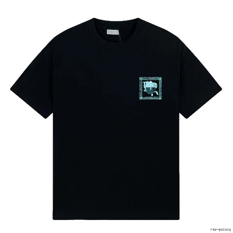 Dior Frame Print Trendy Style Black Short-sleeve T-shirt