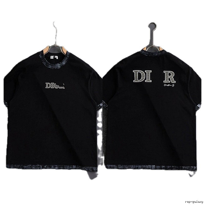 Dior Letter Print Light Luxury Style Black T-Shirt