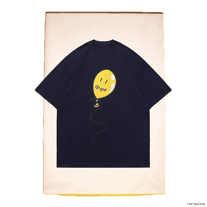 DREW Balloon Smiley Street Style Navy Blue Short Sleeve T-Shirt