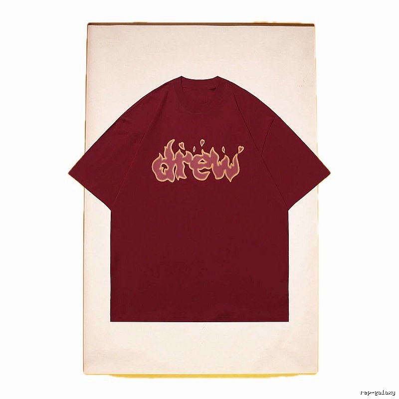 DREW Flame Heart Street Style Burgundy Short Sleeve T-Shirt