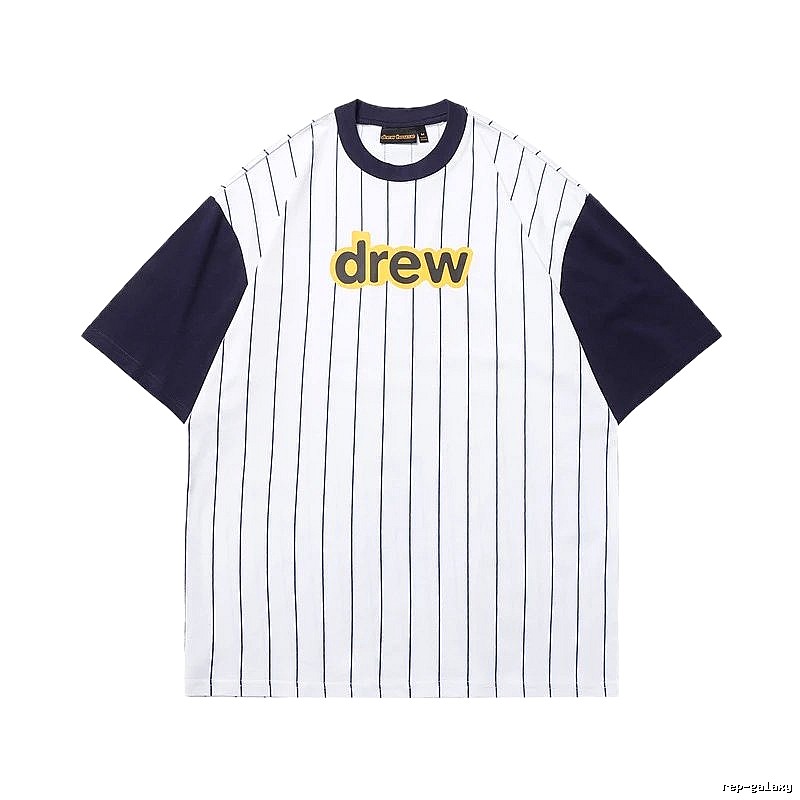 DREW Letter Baseball Style Navy and White Colorblock Short Sleeve T-shirt