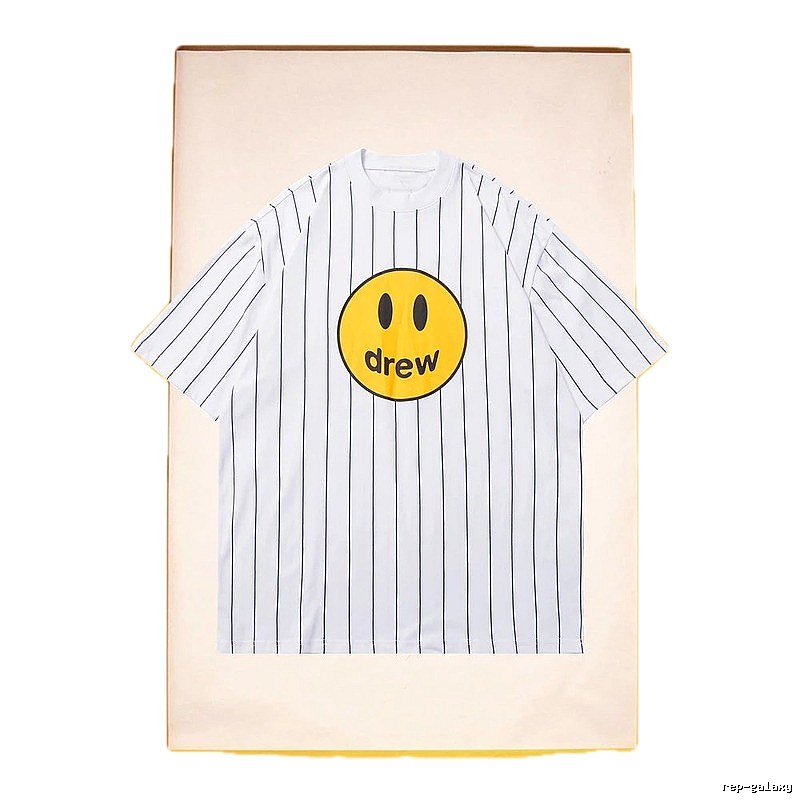 DREW Smiley Series Street Style White Striped Short Sleeve T-shirt