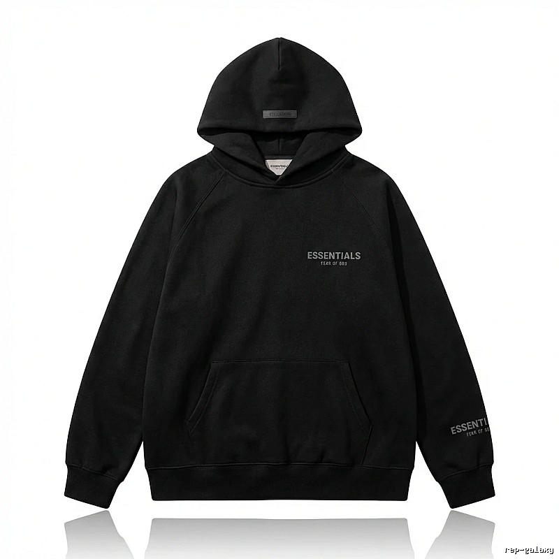 ESSENTIALS minimalist style black hoodie