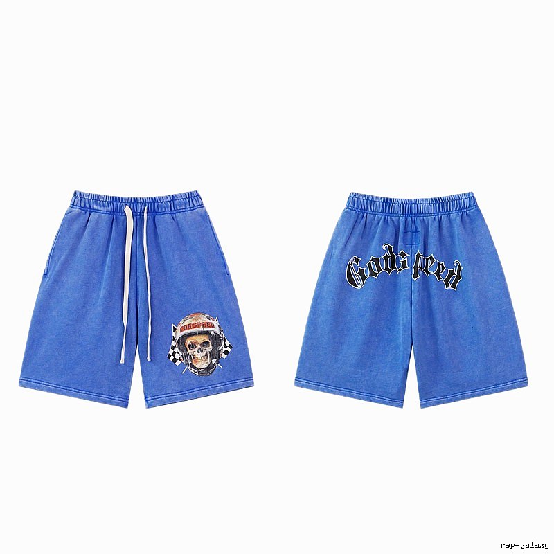 Godspeed Skull Print Street Style Blue Shorts