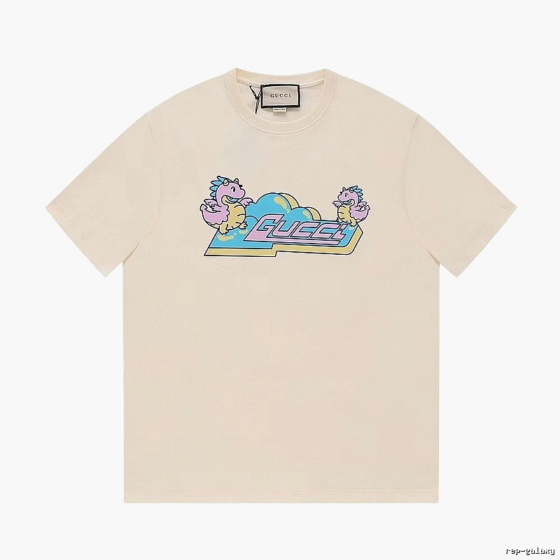 Gucci Year of the Dragon Collection Cartoon Style Off-white Short Sleeve T-shirt