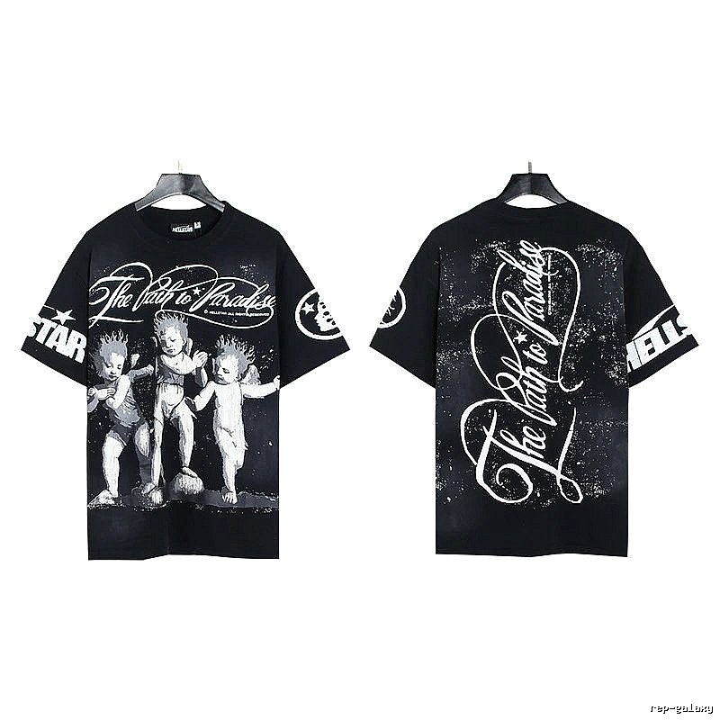 Hellstar Angel Print Street Style Black T-shirt