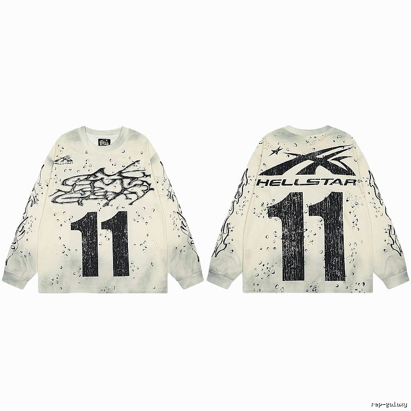 Hellstar No.11 Distressed Street Style Off-white Long Sleeve T-shirt