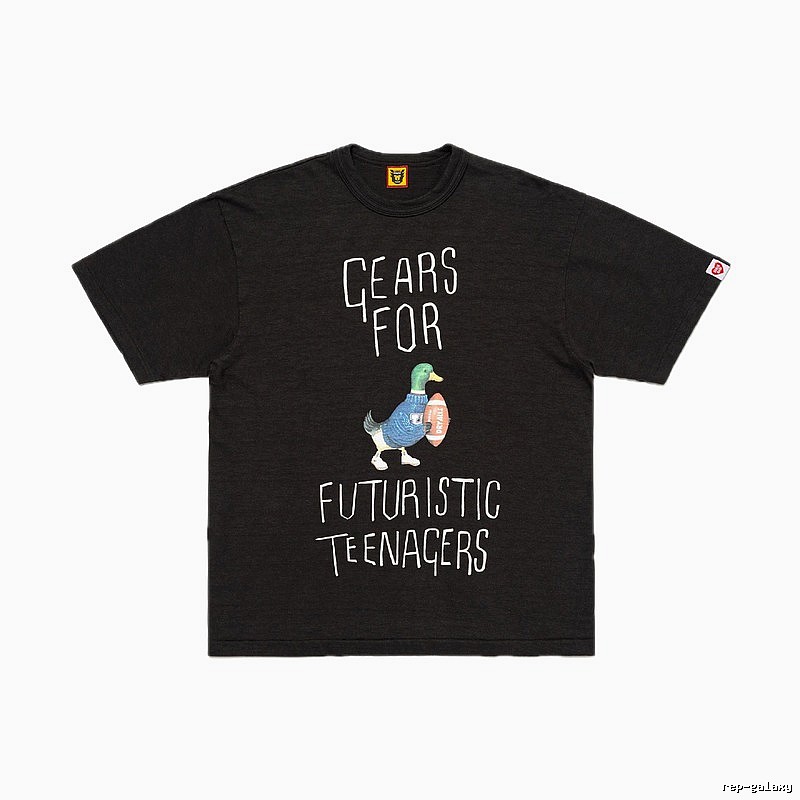HUMAN MADE Green Duck Print Vintage Style Black T-Shirt