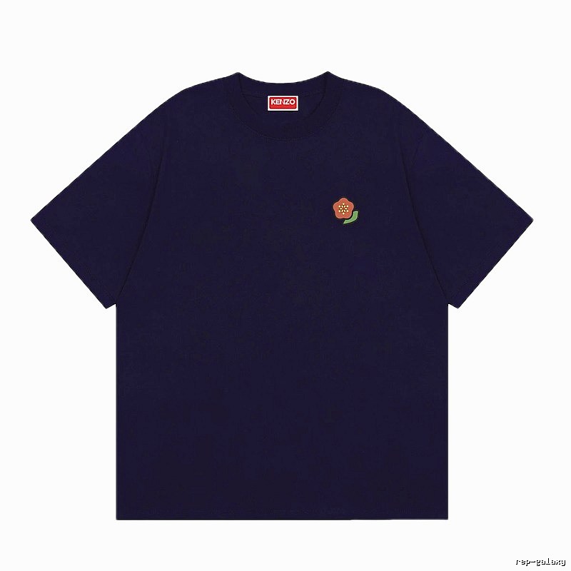 KENZO Minimalist Crabapple Flower Navy Blue Short Sleeve T-Shirt