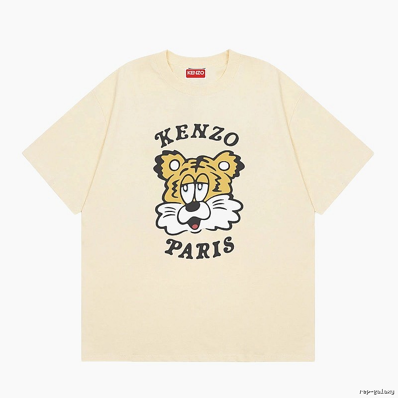KENZO Tiger Head Print Trendy Style Beige T-shirt