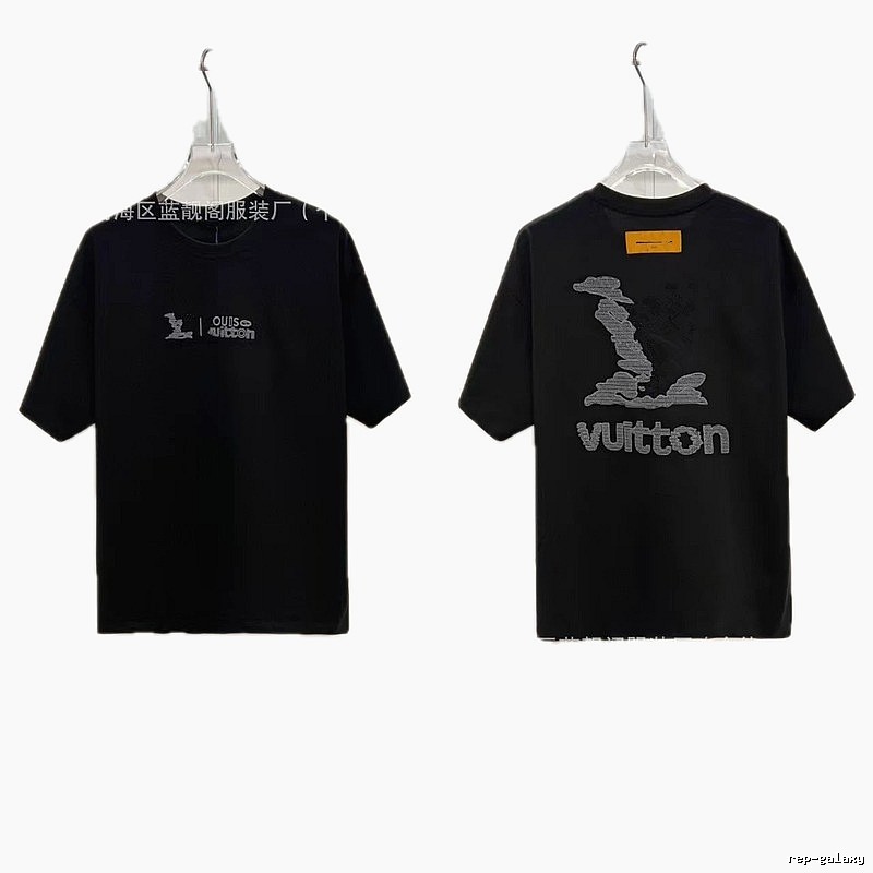 Louis Vuitton Embroidered Street Fashion Style Black Short-sleeve T-shirt