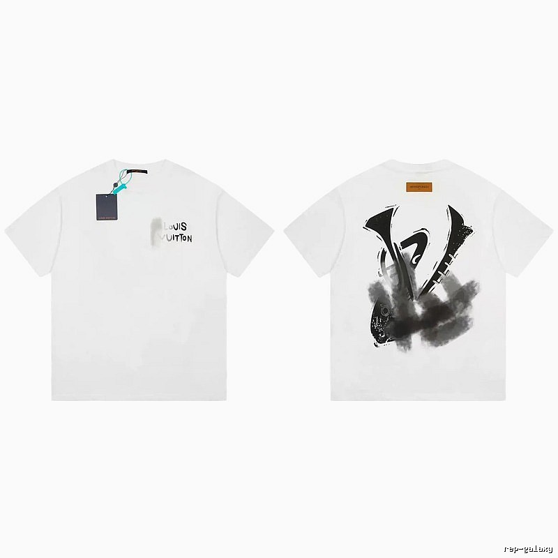 Louis Vuitton Trendy White Short-sleeve T-shirt with Ink Wash Print