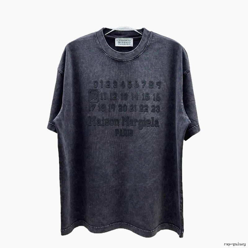 Maison Margiela Numbered Distressed Charcoal Gray Short Sleeve T-Shirt