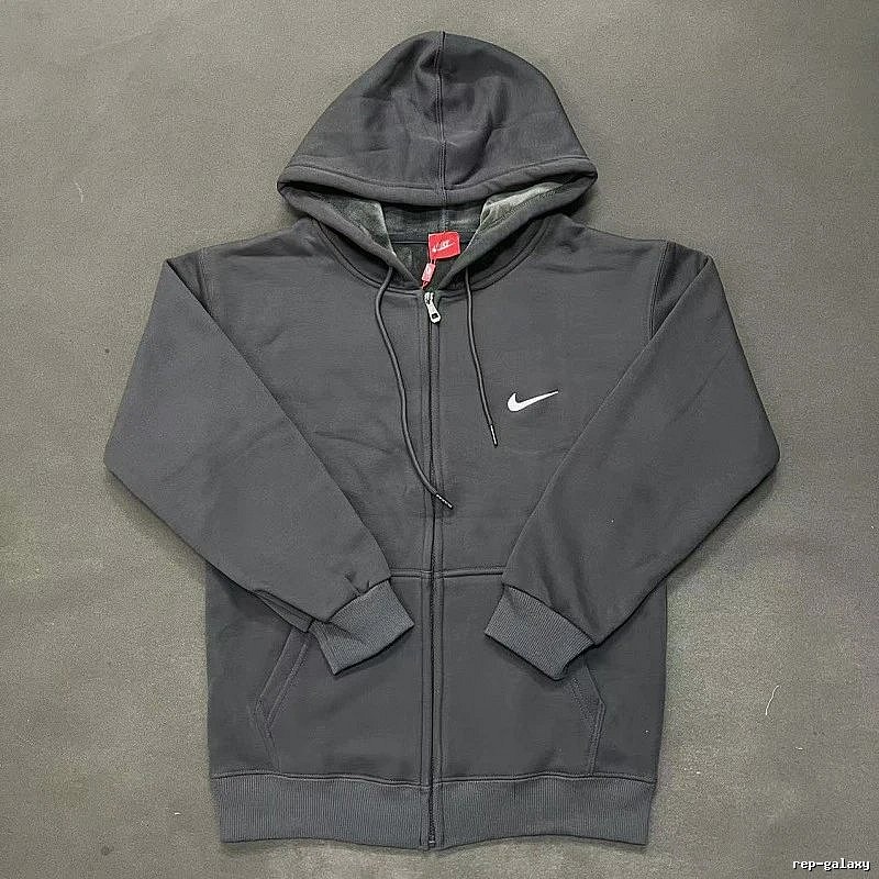 Nike Zip-Front Design Charcoal Black Zip Hoodie Travel Styling Swoosh