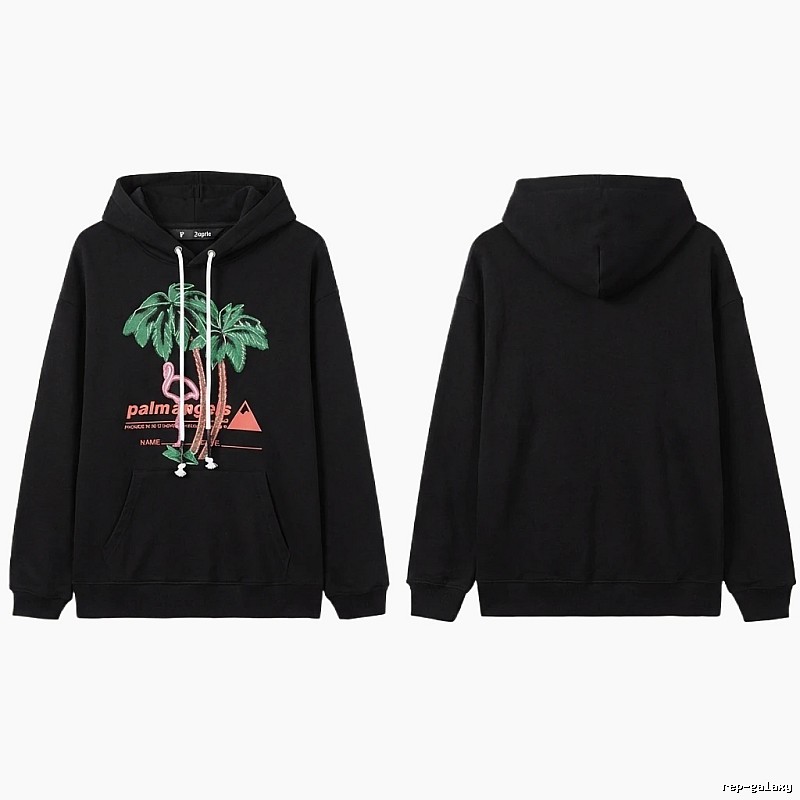 Palm Angels Black Hoodie with Palm Tree Print
