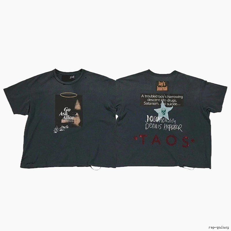 Paly Hollywood Distressed Dark Charcoal Gray Printed T-shirt