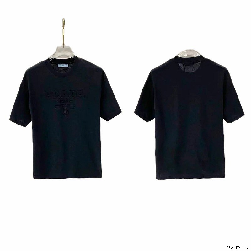 Prada Embossed Minimalist Style Black Short-sleeve T-shirt