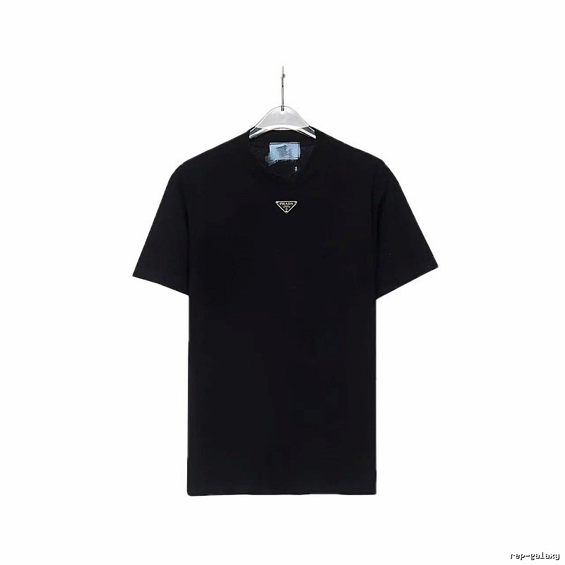 Prada Triangular Logo Minimalist Style Black Short-sleeve T-shirt