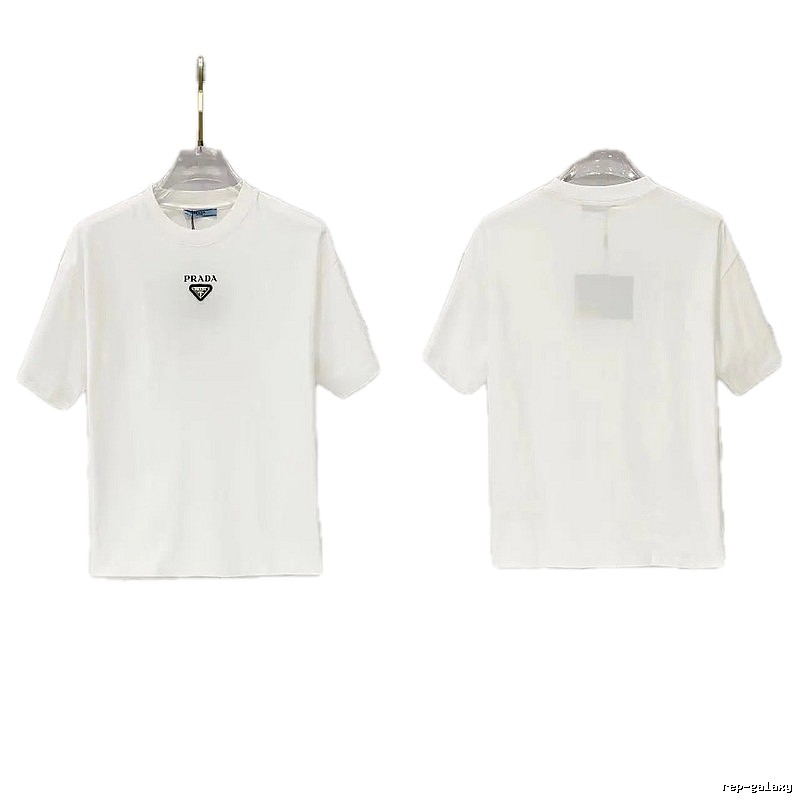 Prada Triangular Logo Minimalist Style White Short-sleeve T-shirt