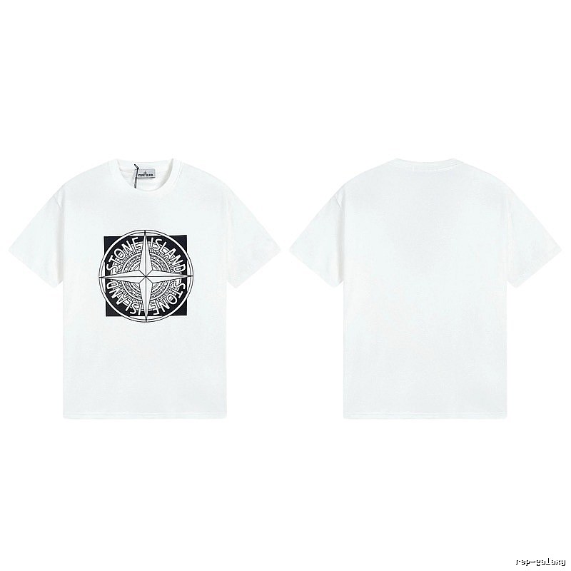 Stone Island Compass Print Street Style White T-Shirt