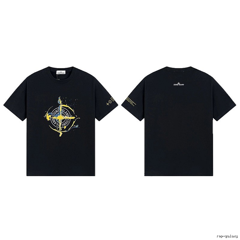 Stone Island Ink-splattered Street Style Black Short-sleeve T-shirt