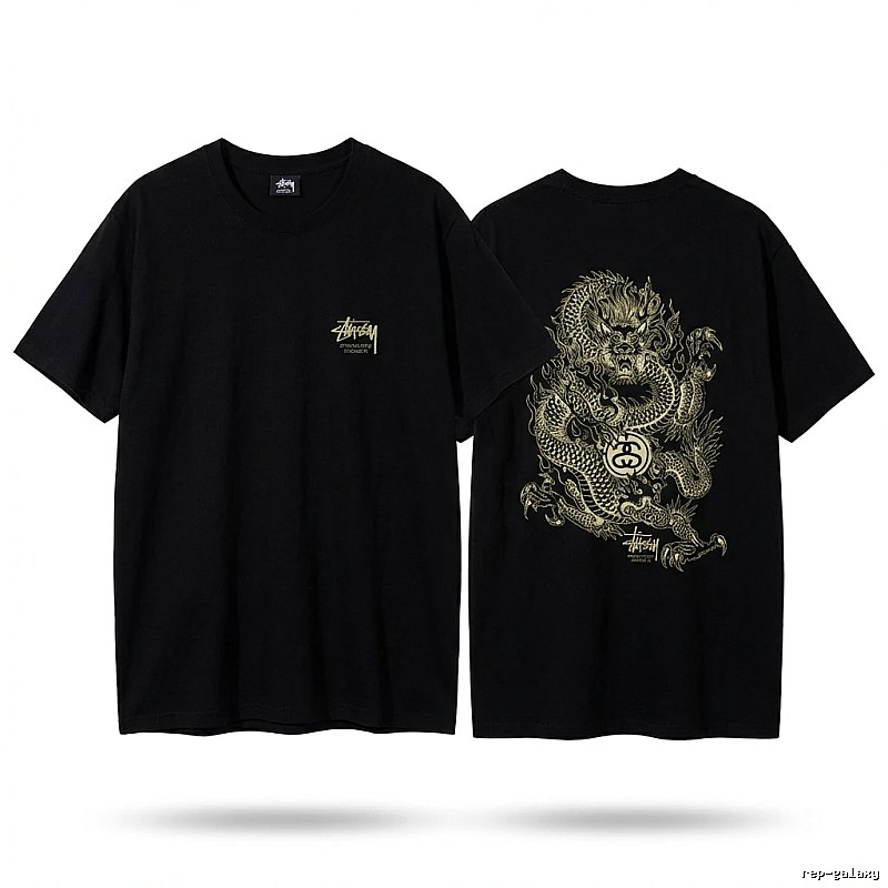Stussy Dragon Pattern Chinese Style Black T-shirt