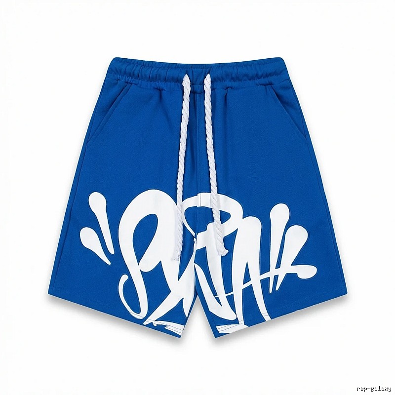 SynaWorld graffiti-style blue shorts