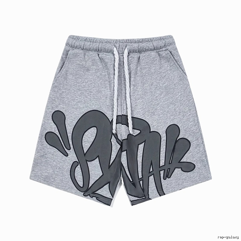 SynaWorld graffiti-style gray shorts