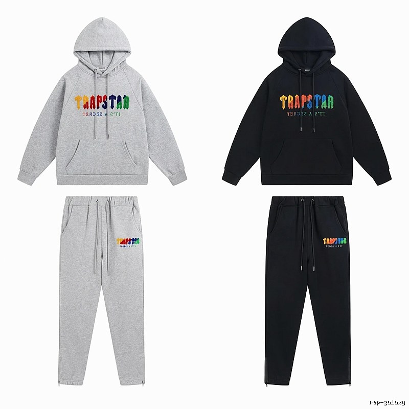 Trapstar Rainbow Wind Grey/Black Hooded Set