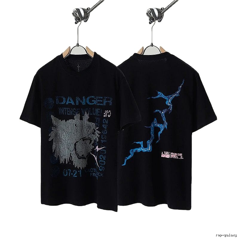 Travis Scott Lightning Print Street Style Black T-Shirt